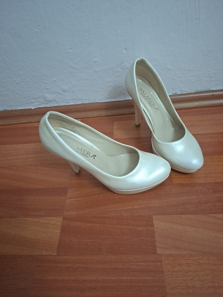 Krem Parlak Stiletto Kadın Topuklu Ayakkabı - Görsel 2