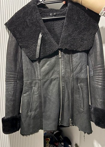 Kürk Detaylı Siyah Deri Kadın Ceket - Görsel 3