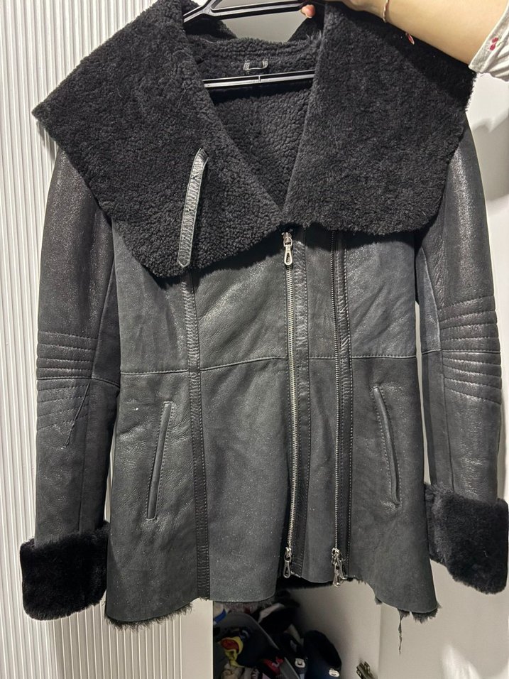 Kürk Detaylı Siyah Deri Kadın Ceket - Görsel 3