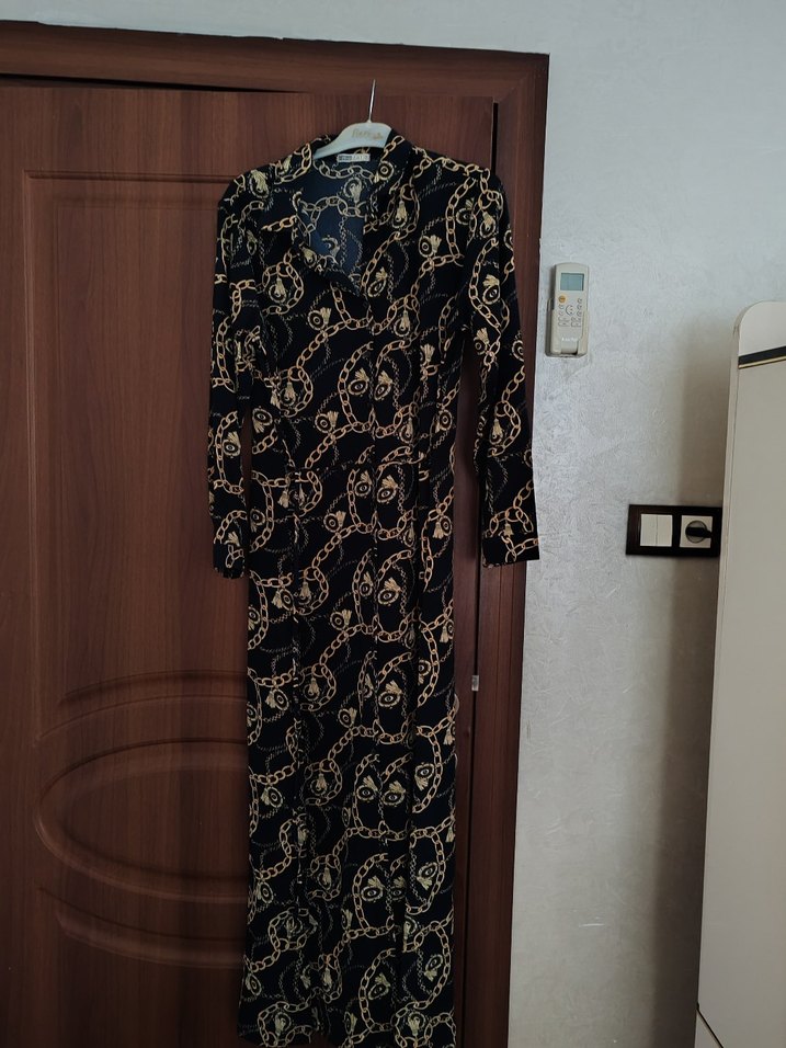 Kadın Uzun Kollu Yılan Desenli Bohem Uzun Elbise - Görsel 2