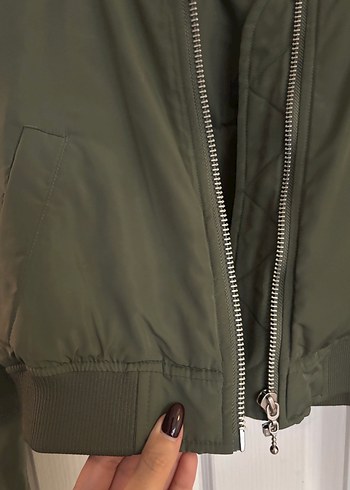H&M Kadın HM Haki Fermuarlı Bomber Ceket