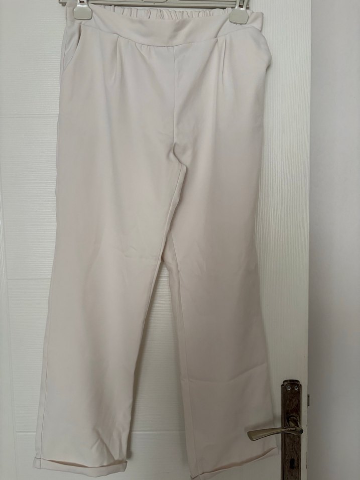 Beyaz Rahat Kesim Midi Kadın Kumaş Pantolon - Görsel 2