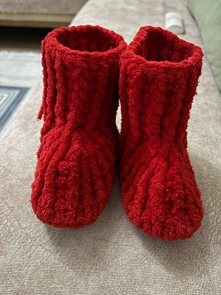 24 25 numaraKızlar için Örgü Kırmızı Sıcak Terlik - Görsel 2