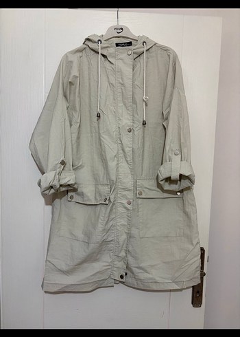 Bej Kadın Midi Keten Yağmurluk - Görsel 2