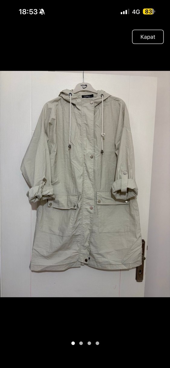 Bej Kadın Midi Keten Yağmurluk - Görsel 2