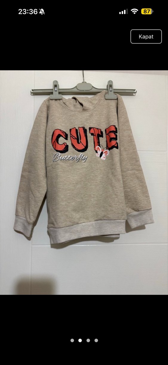 Kız Çocuk Gri Kapüşonlu Sweatshirt - CUTE Baskılı - Görsel 2
