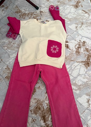 Kız Çocuk Pembe Salaş Sweatshirt ve Pantolon Takımı - Görsel 5