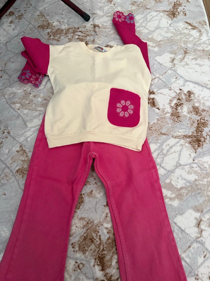 Kız Çocuk Pembe Salaş Sweatshirt ve Pantolon Takımı - Görsel 5