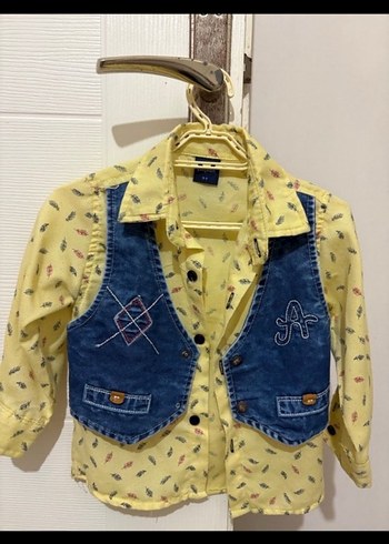 Sarı Bağlamalı Bebek Erkek Kot Takım - Görsel 2