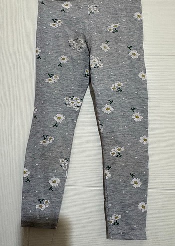 Kız Çocuk Gri Çiçekli Pamuklu Tayt - Görsel 2