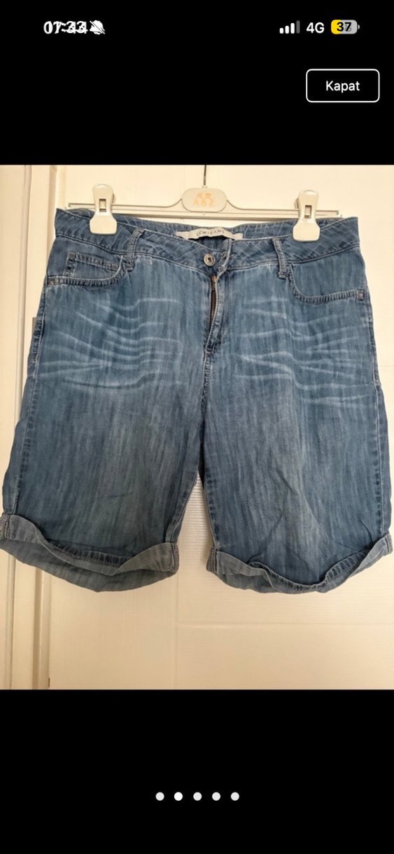 Gri Kadın Denim Mini Şort - Görsel 2