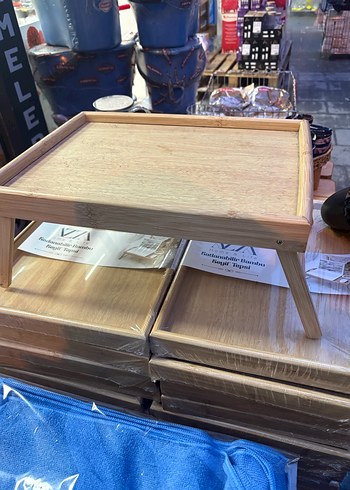 Beyaz Katlanabilir Ahşap Kahvaltı Tepsisi - Görsel 2