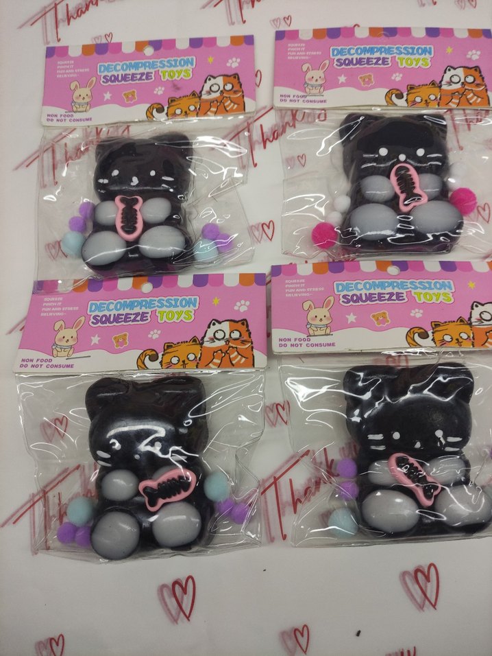 Pastel Pembe Sıkılabilir Oyuncak Kedi Figürü mojmoj - Görsel 2