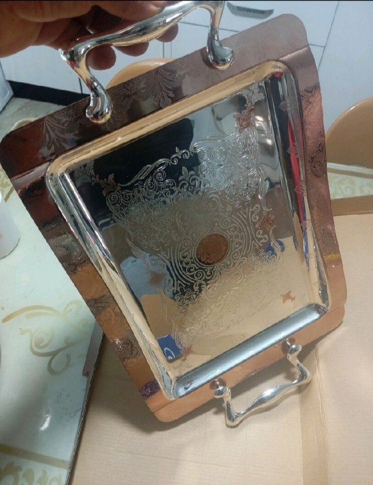 Parlak Kahverengi Desenli Servis Tepsisi - Görsel 3