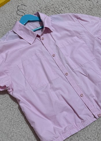 Pembe Kısa Kollu kız çocuk gömlek - Görsel 3