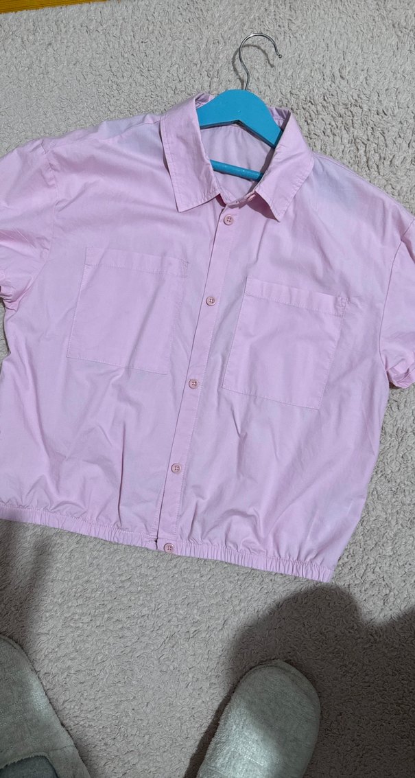 Pembe Kısa Kollu kız çocuk gömlek - Görsel 2