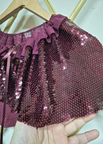 Parlak bordo Fırfırlı  pelerin - Görsel 4