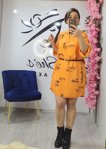 Turuncu Baskılı Kadın ithal Mini Elbise - Görsel 2