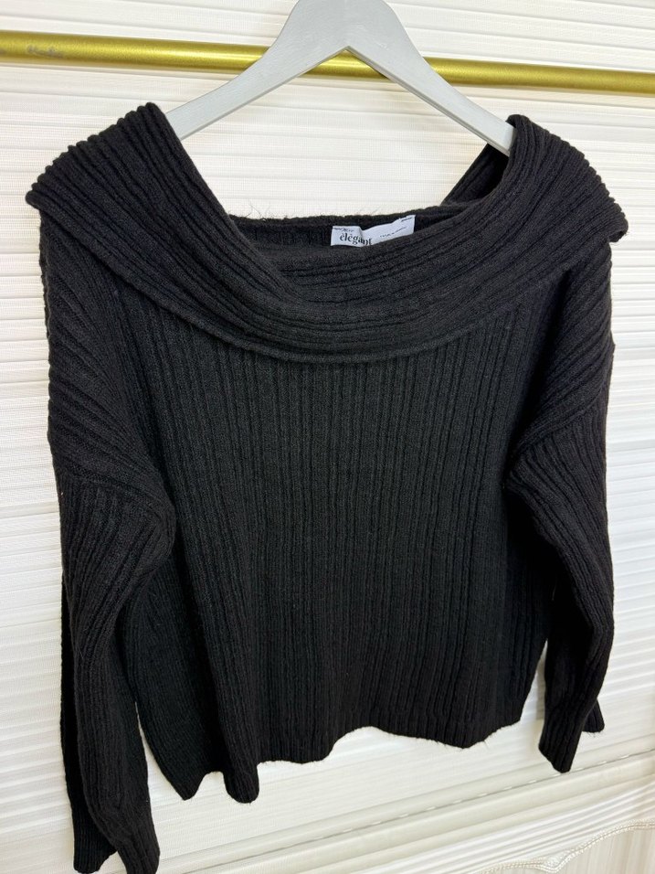 Siyah Oversize Triko Kadın Kazak - Görsel 2