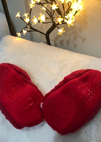 Kırmızı Peluş Terlik- patik - Görsel 2