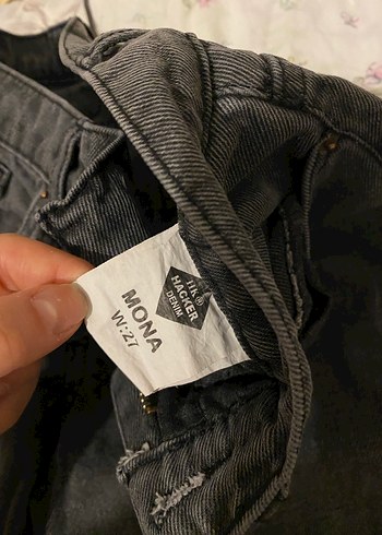 Gri Bol Kesim Kadın Midi Kot Pantolon - Görsel 3