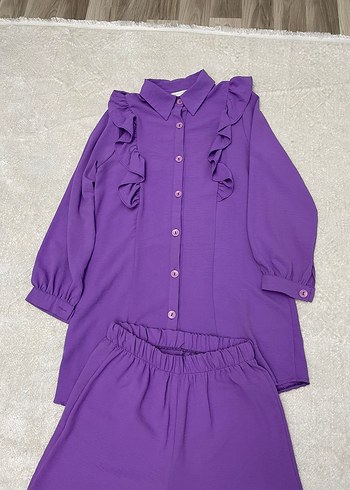 Mor Tunik pantolon Fırfırlı, Uzun Kollu