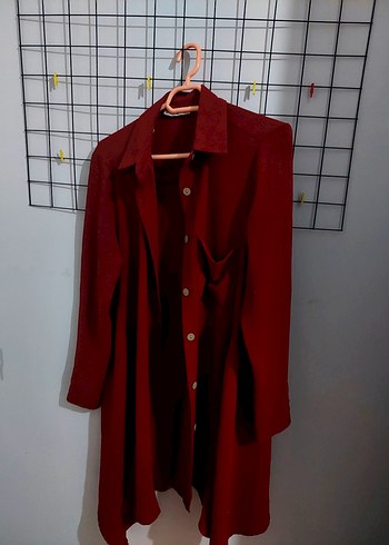 Bordo Uzun Keten tunik