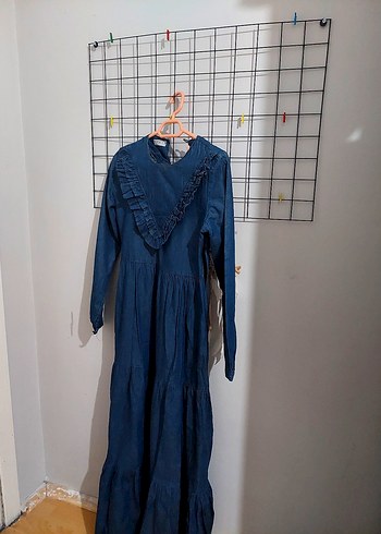 Lacivert Uzun Denim Elbise