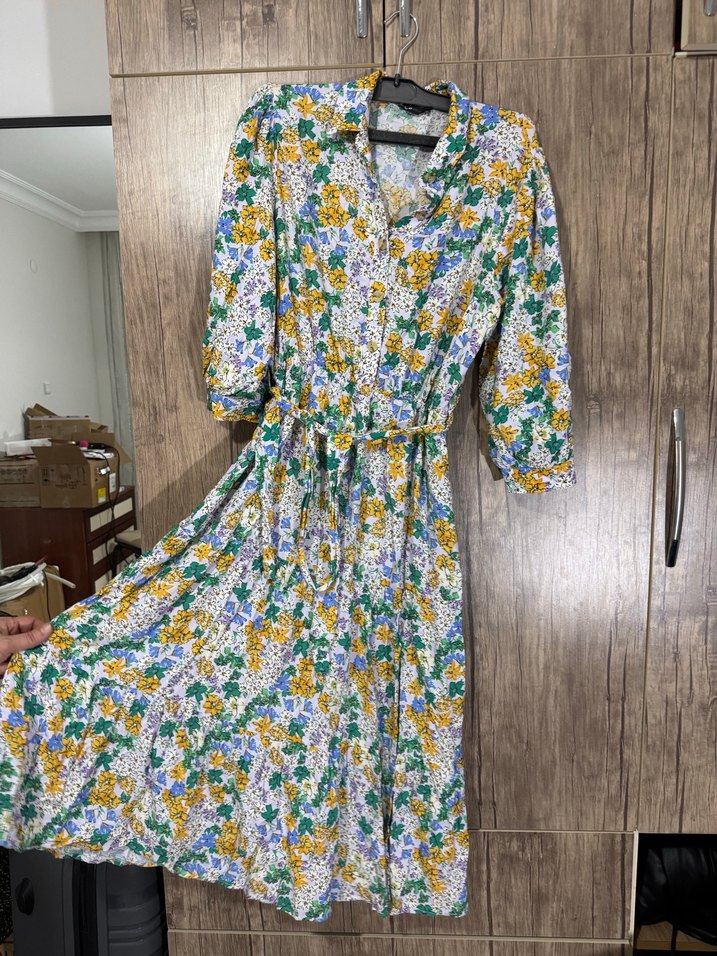 Uzun, bol kesim, kısa kollu bohem elbise - Görsel 2