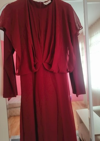 Bordo Uzun Kollu Kadın Elbise - Görsel 2