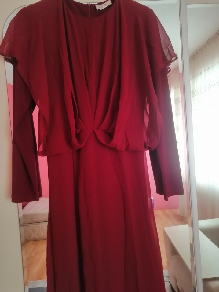 Bordo Uzun Kollu Kadın Elbise - Görsel 2