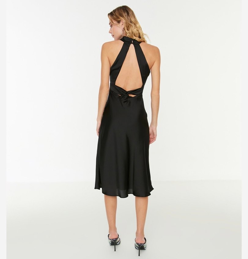 Sırtı açık siyah Kokteyl Elbisesi - Görsel 2