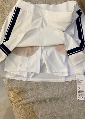 Oysho Beyaz Mini Şort Etek, Yan Şerit Detaylı - Görsel 4