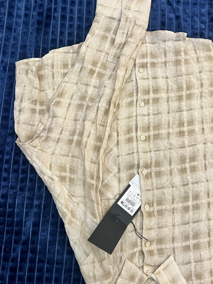 Massimo Dutti Kadın Sarı Keten Mini Gömlek - Görsel 3