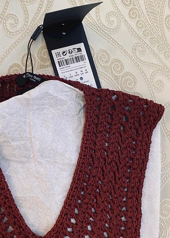 Massimo Dutti Bordo V Yaka Örgü Kadın Süveter - Görsel 4