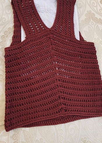 Massimo Dutti Bordo V Yaka Örgü Kadın Süveter - Görsel 5