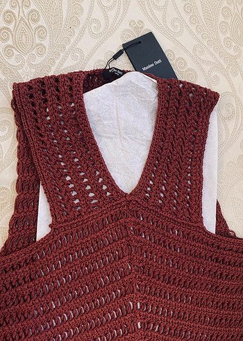 Massimo Dutti Bordo V Yaka Örgü Kadın Süveter - Görsel 3
