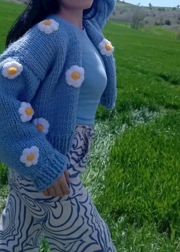 Nakışlı mavi Kadın Hırka - Görsel 2