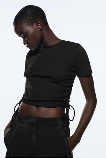 m Beden siyah Renk Zara fitilli/büzgülü crop top