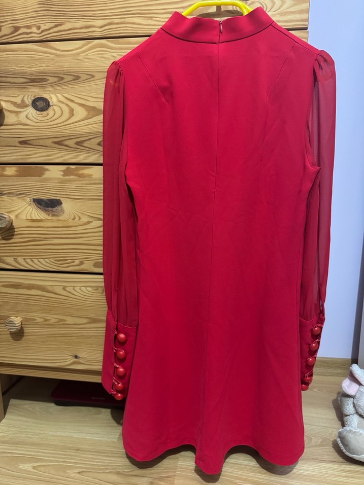 Kırmızı Uzun Kollu Midi Elbise - Görsel 2