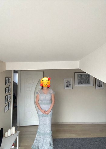 Turkuaz Dantel İşlemeli Uzun Bohem Kadın Elbise - Görsel 3