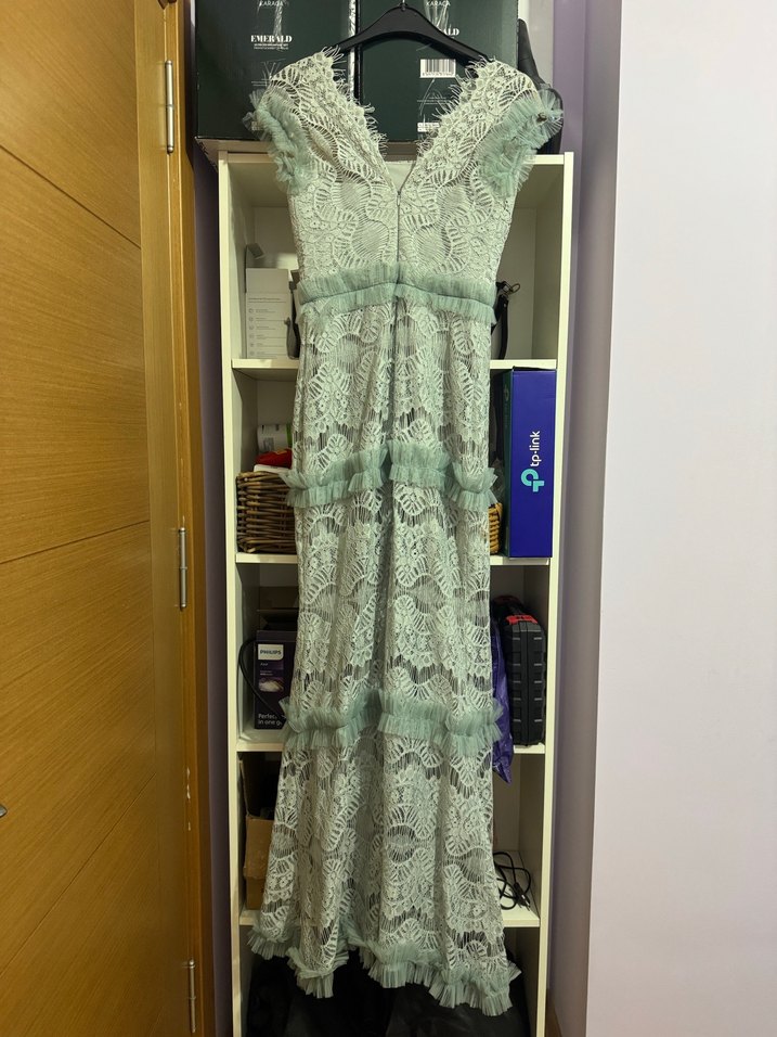 Turkuaz Dantel İşlemeli Uzun Bohem Kadın Elbise - Görsel 2