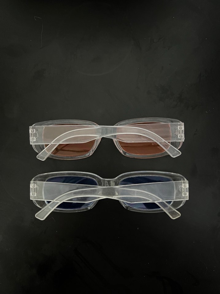 Şeffaf çerçeveli mavi ve turuncu camlı güneş gözlüğü - Görsel 2