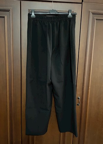 Siyah Kadın beli lastikli Rahat Kumaş Pantolon - Görsel 2