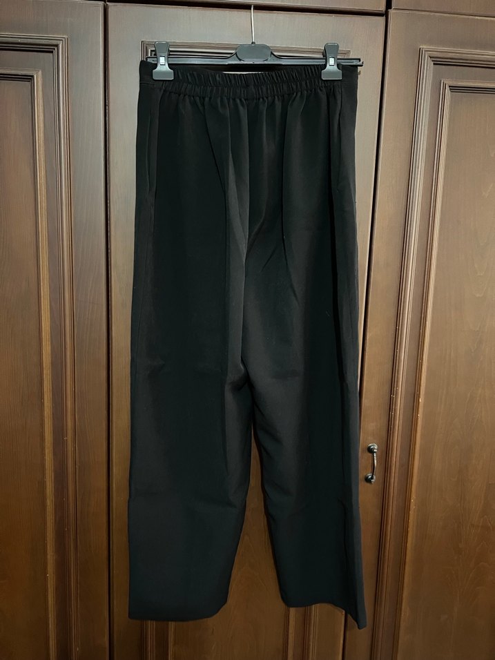 Siyah Kadın beli lastikli Rahat Kumaş Pantolon - Görsel 2