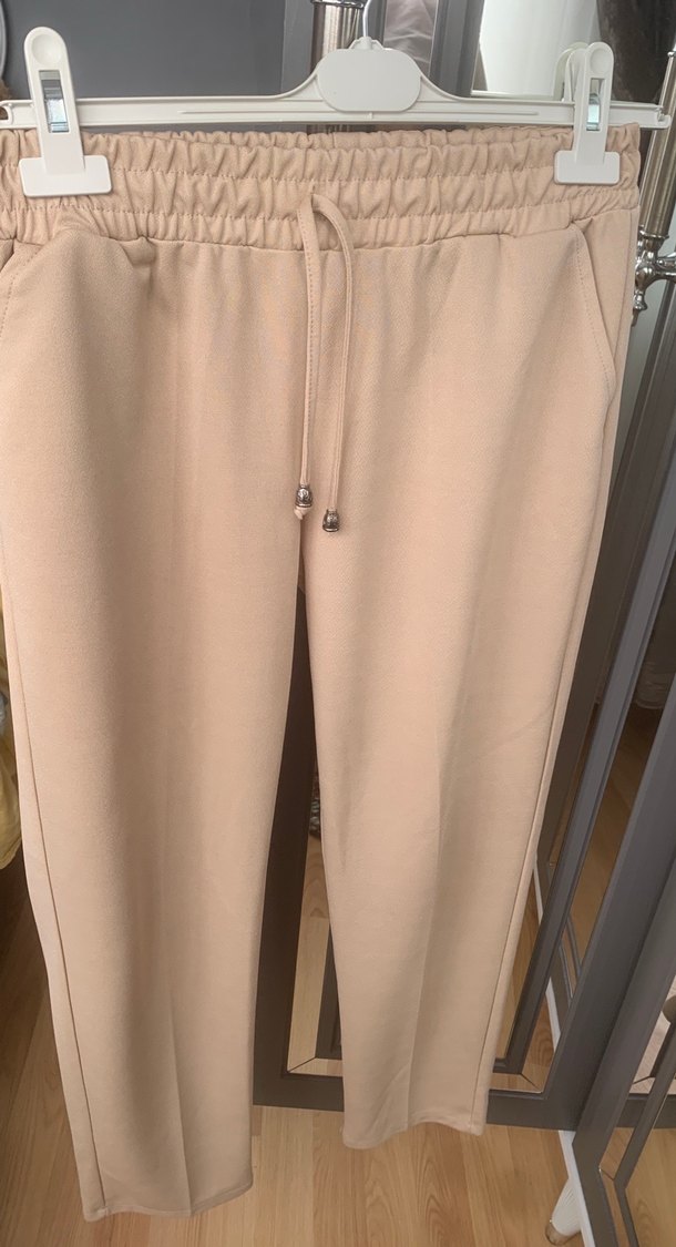 Bej Midi Kadın Rahat Kesim Kumaş Pantolon - Görsel 2