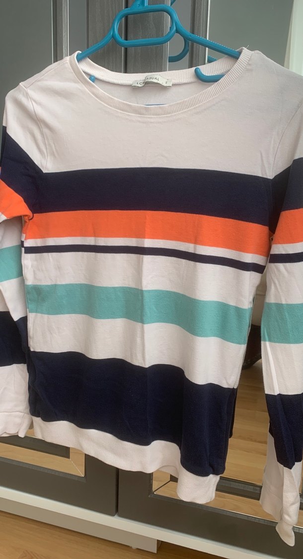 Çizgili Çok Renkli Kız Sweatshirt - Görsel 4