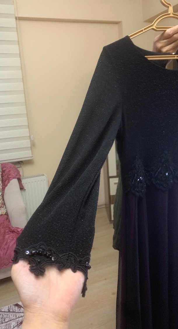 Siyah Uzun Kollu Gotik Kadın Abiye Elbise - Görsel 2