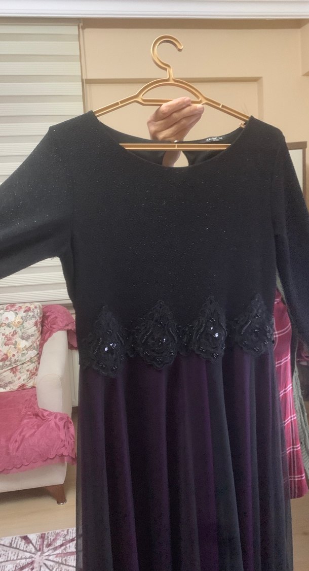 Siyah Uzun Kollu Gotik Kadın Abiye Elbise - Görsel 3