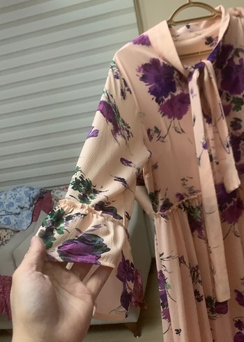 Pembe Bohem Uzun Elbise Fırfırlı - Görsel 3